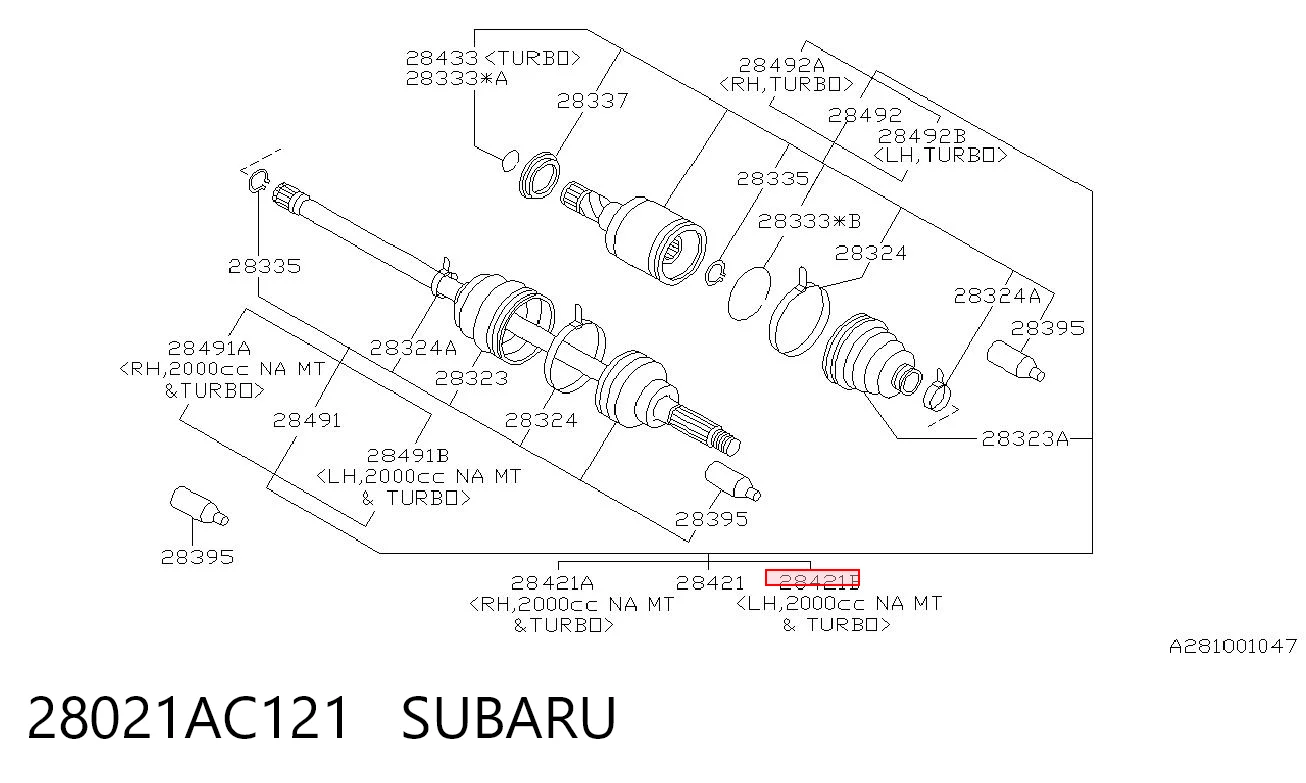 28021AC121 Subaru Semieje trasero izquierdo
