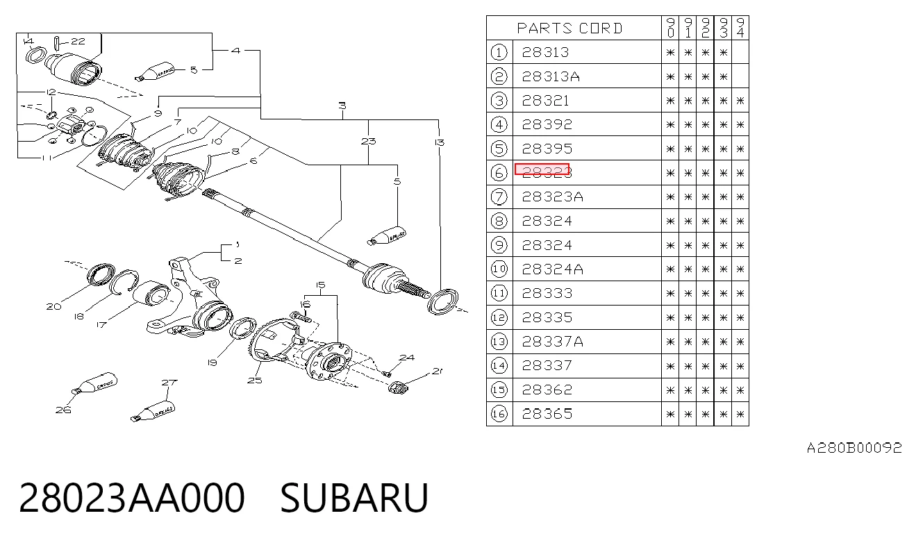 Fuelle semieje delantero exterior Subaru Legacy II (BD, BG)