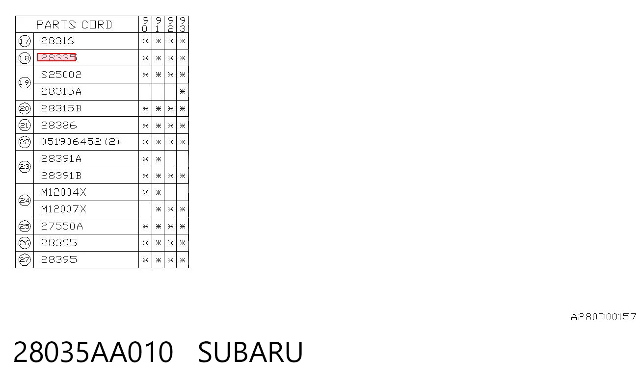 28035AA010 Subaru Rodamientos de rueda delantero