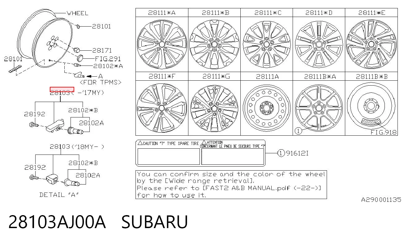 28103AJ00A Subaru Sensor de presión de neumáticos (TPMS)