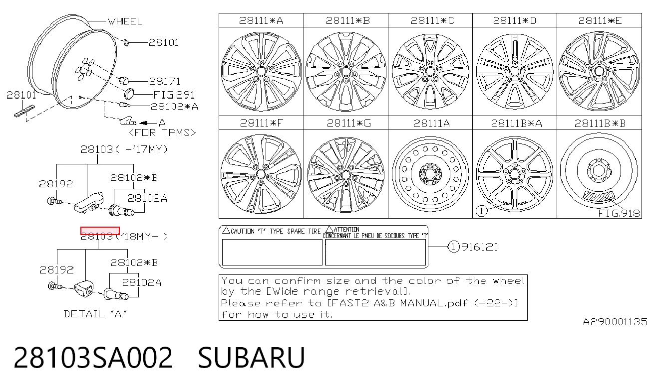 28103SA002 Subaru Sensor de presión de neumáticos (TPMS)