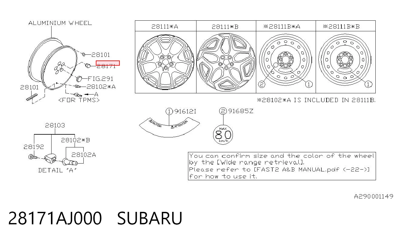 28171AJ000 Subaru Perno de rueda