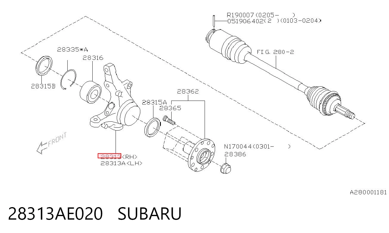 28313AE020 Subaru Mangueta delantera derecha