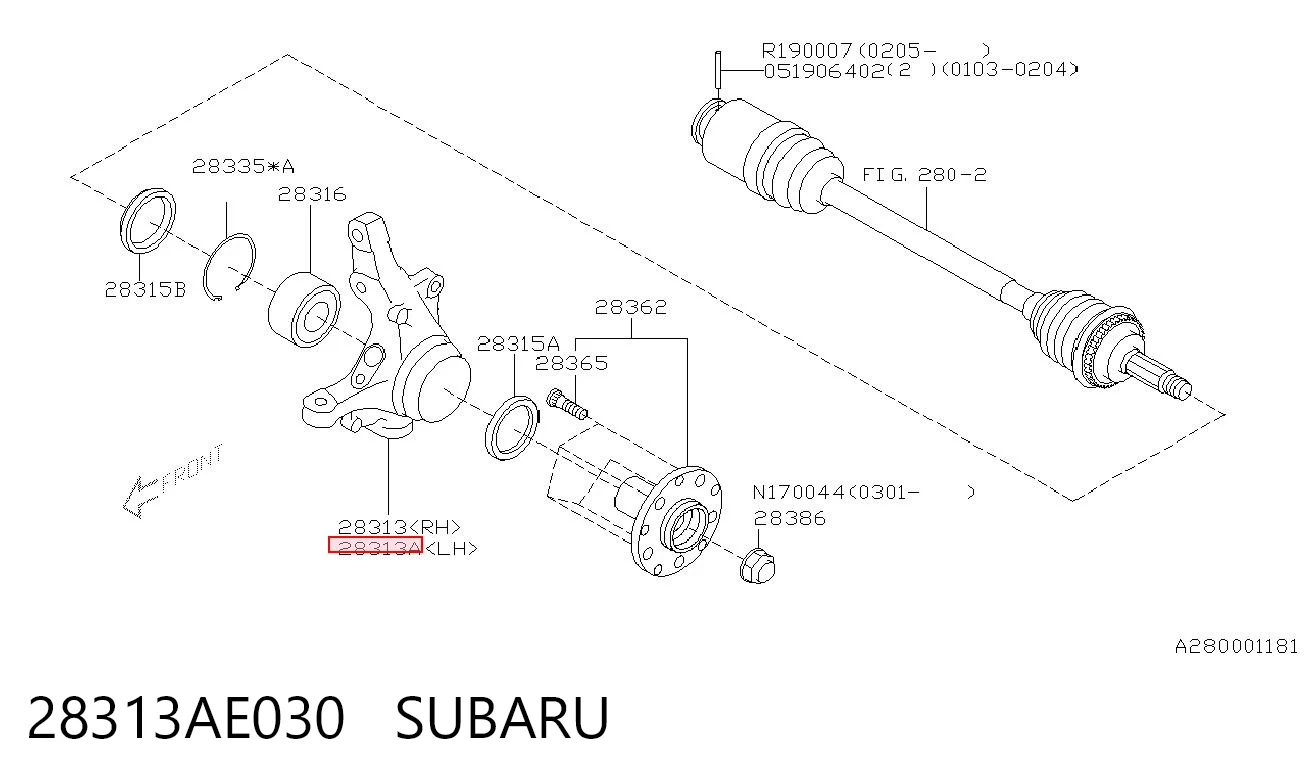 28313AE030 Subaru Mangueta delantera izquierda