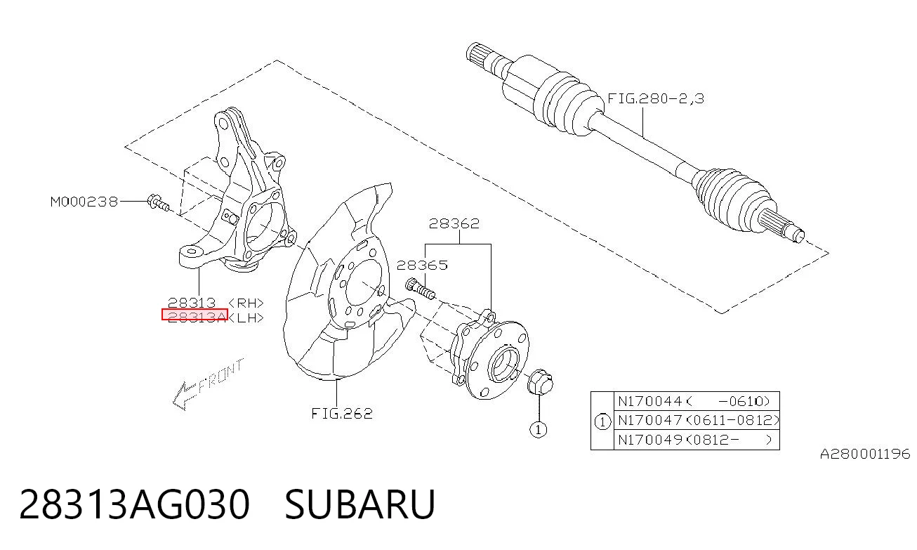 28313AG030 Subaru Mangueta delantera izquierda