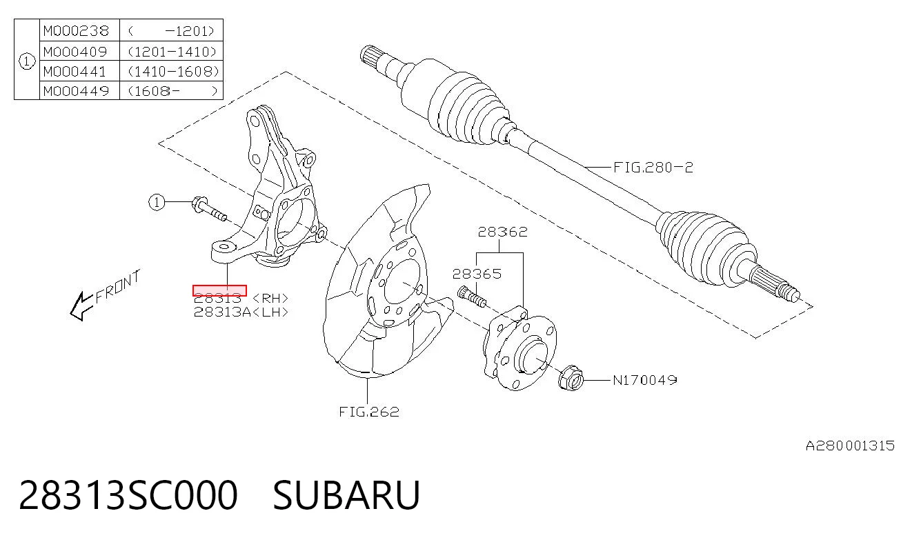 28313SC000 Subaru Mangueta delantera derecha