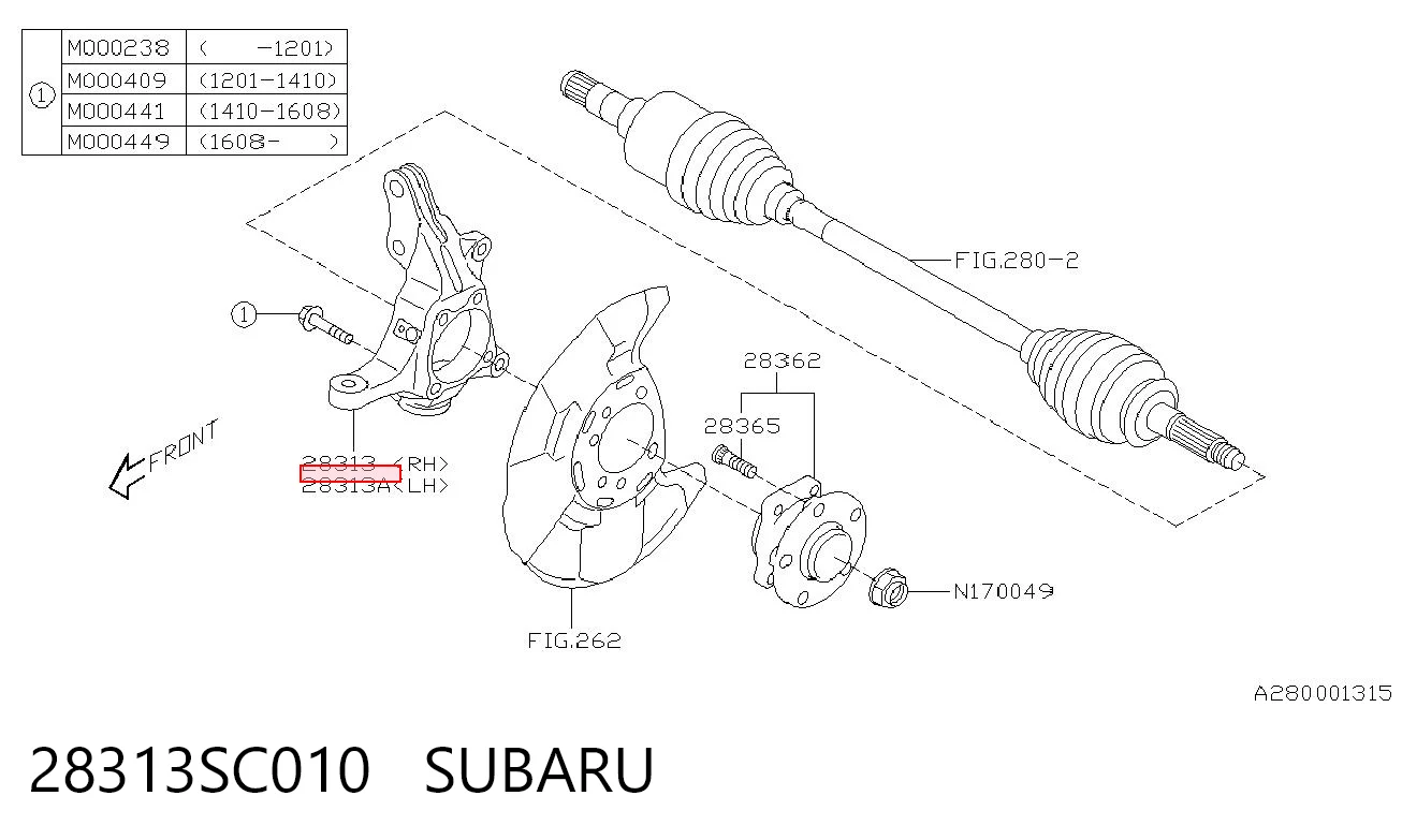 28313SC010 Subaru Mangueta delantera izquierda