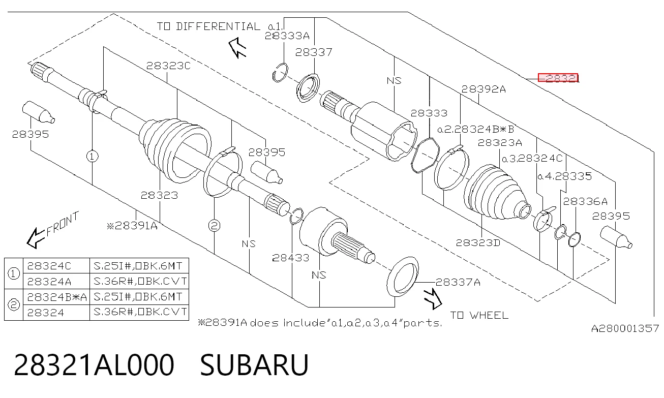 28321AL000 Subaru Semieje delantero