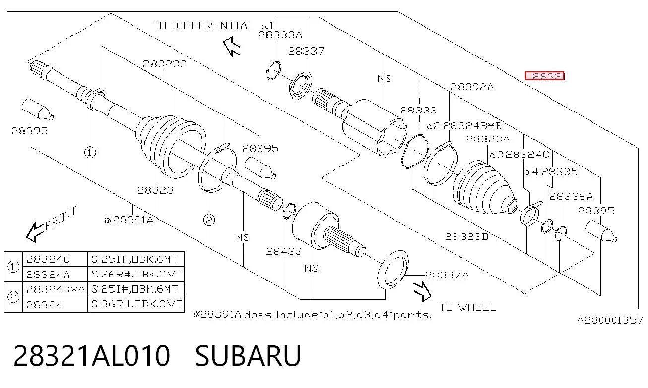 28321AL010 Subaru Semieje delantero