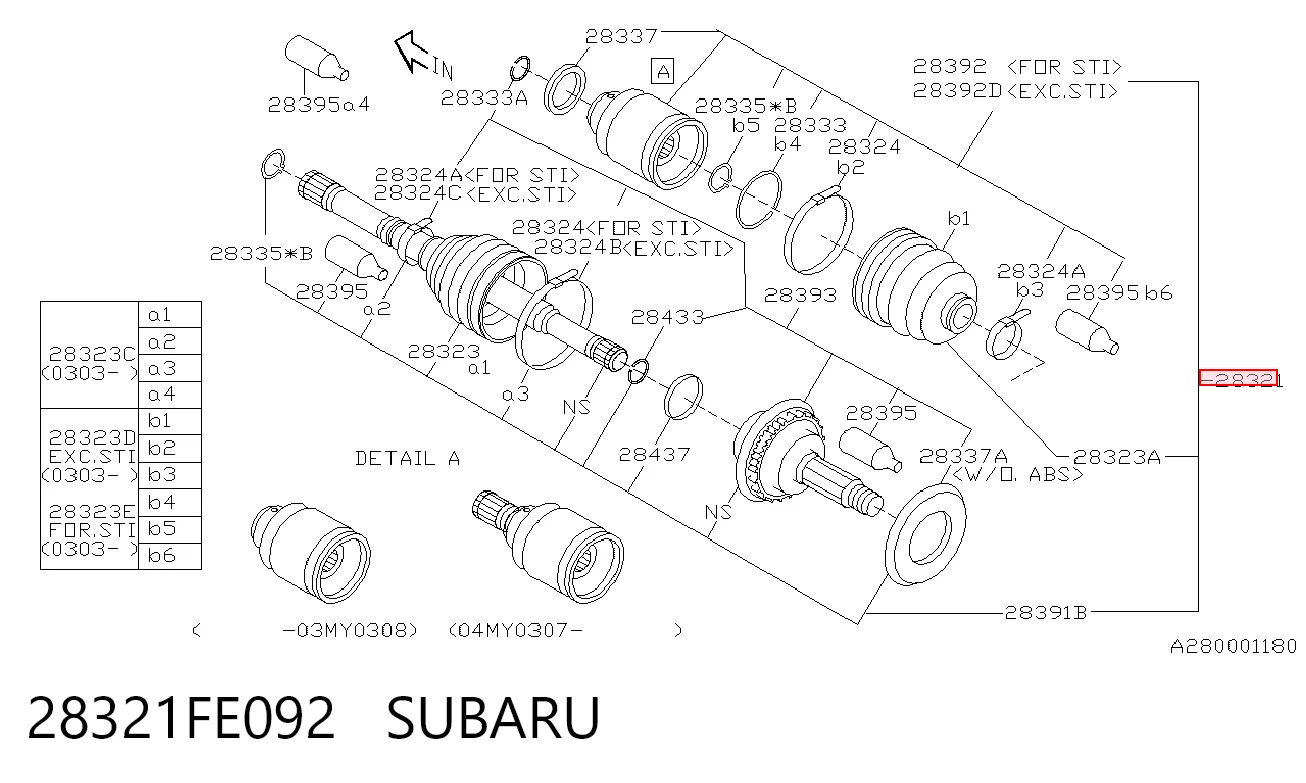28321FE092 Subaru Semieje delantero