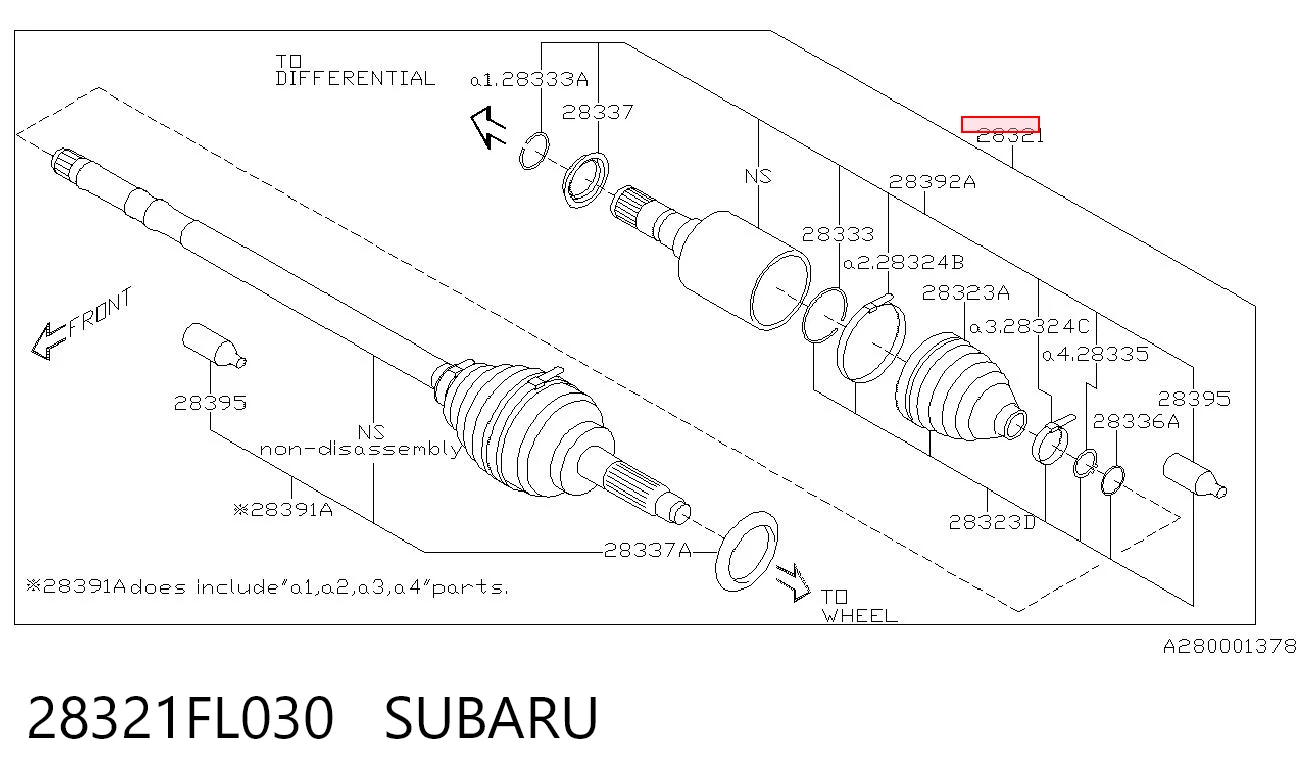 28321FL030 Subaru Semieje delantero