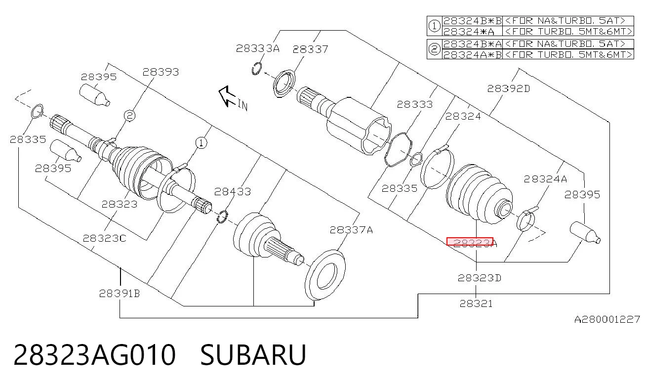 28323AG010 Subaru Fuelle palier delantero interior
