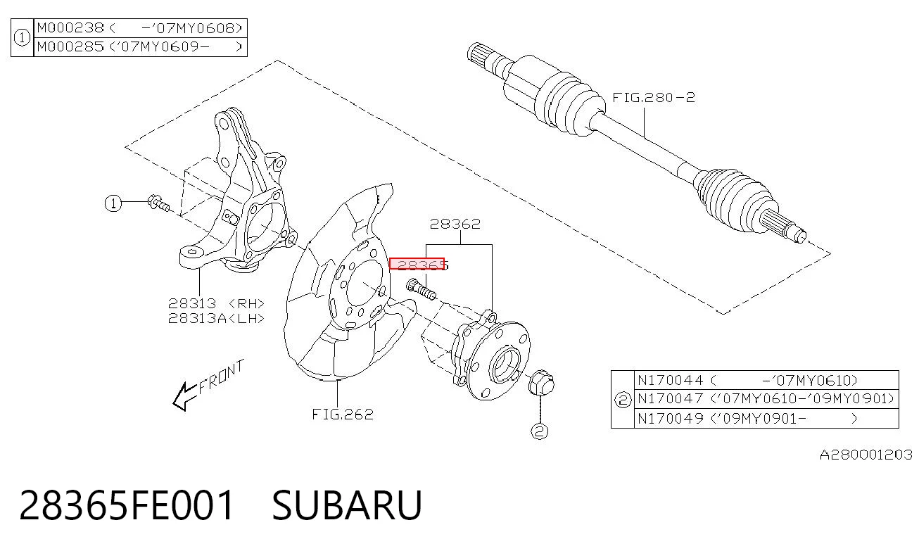 28365FE001 Subaru Perno de cubo