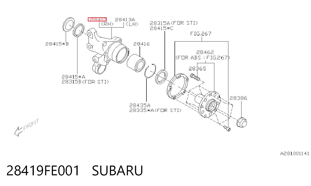 28419FE001 Subaru Mangueta trasera derecha