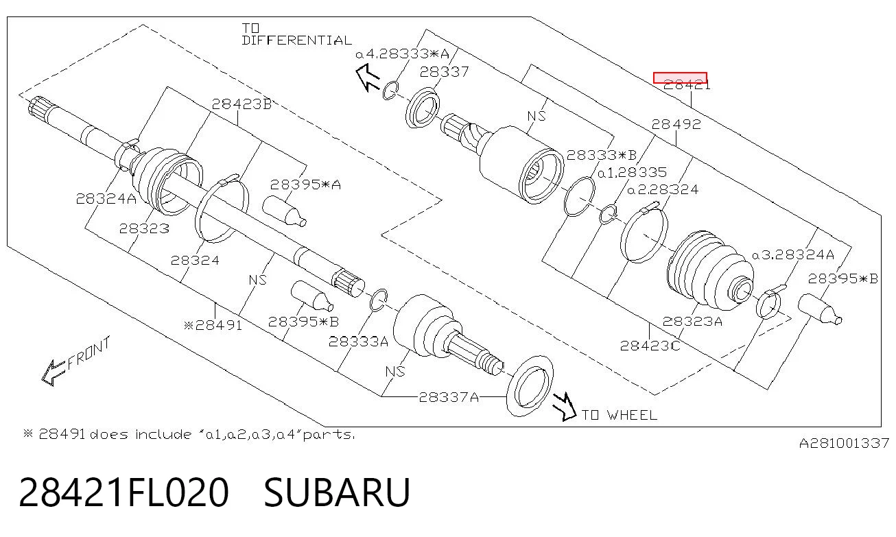28421FL020 Subaru Semieje trasero