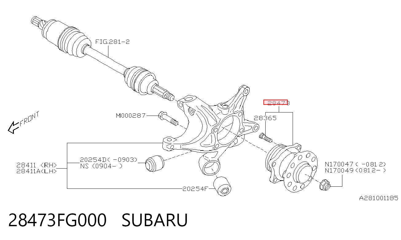 28473FG000 Subaru Buje de rueda trasero
