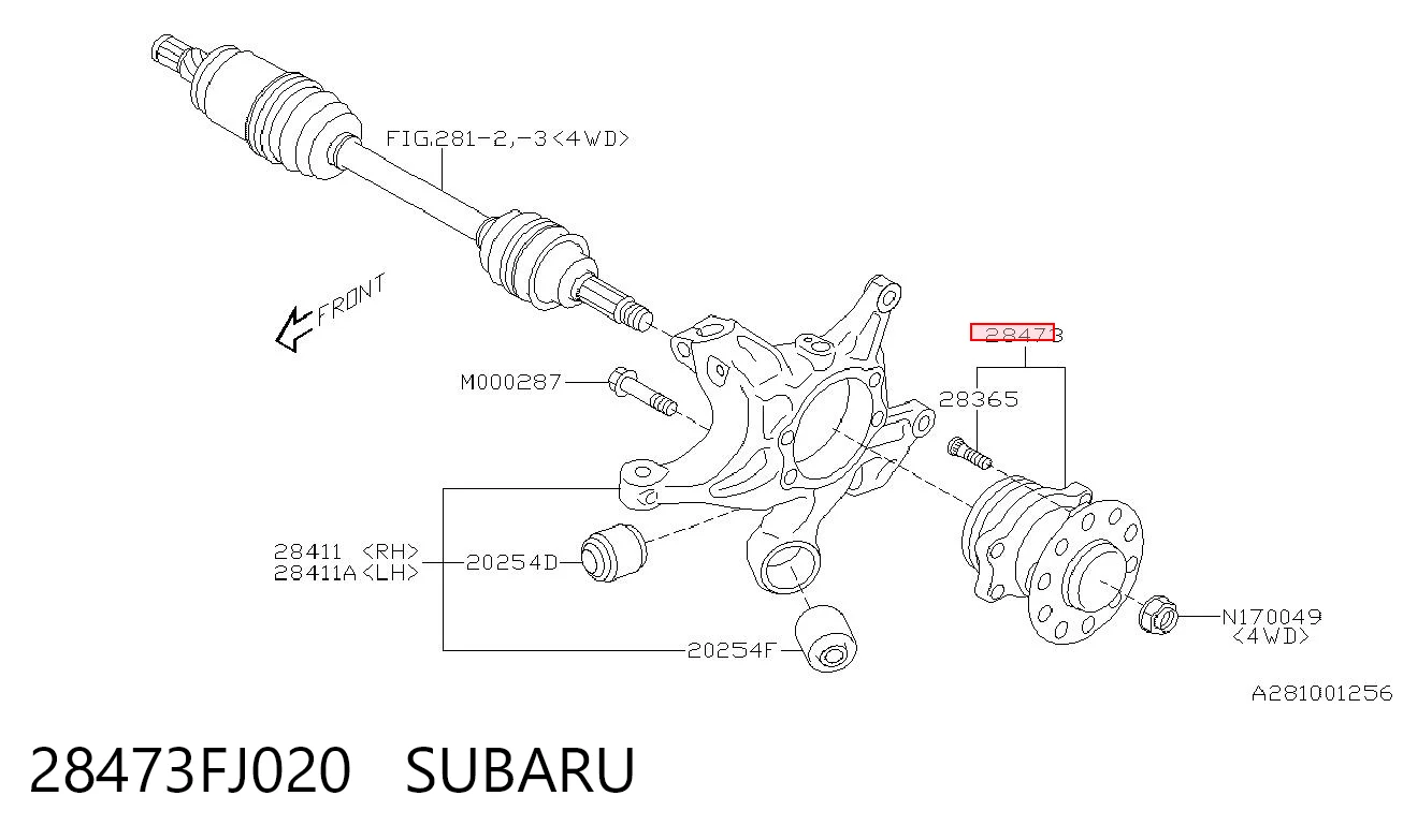 28473FJ020 Subaru Buje de rueda trasero