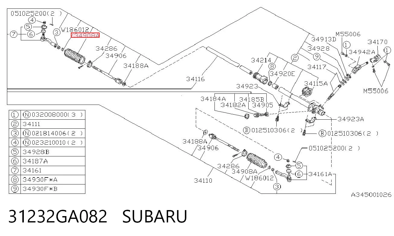 31232GA082 Subaru Guardapolvo dirección