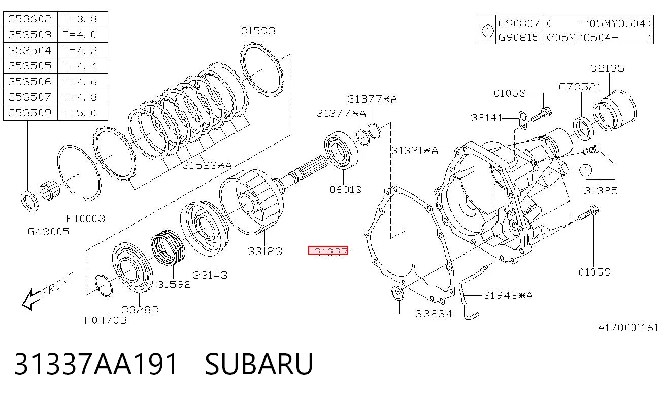 31337AA191 Subaru Junta del diferencial trasero