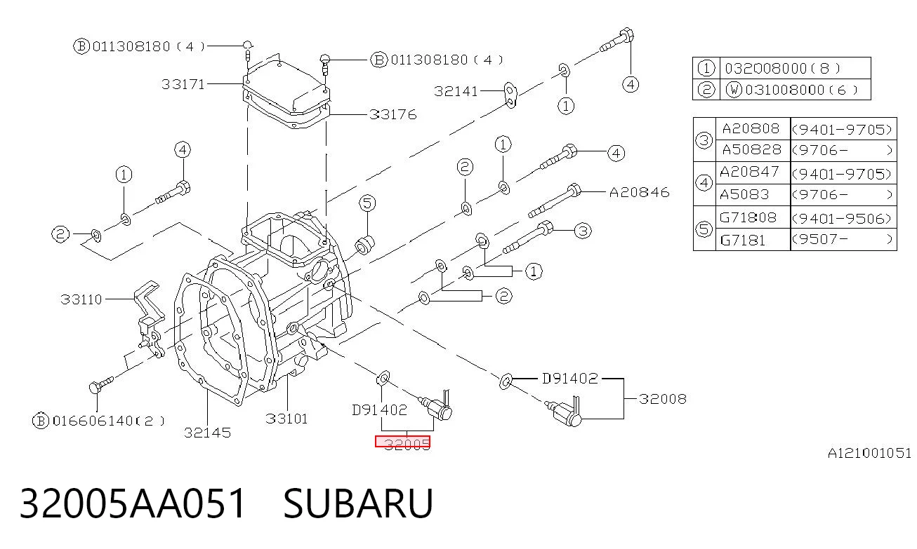 32005AA051 Subaru Interruptor de marcha atras