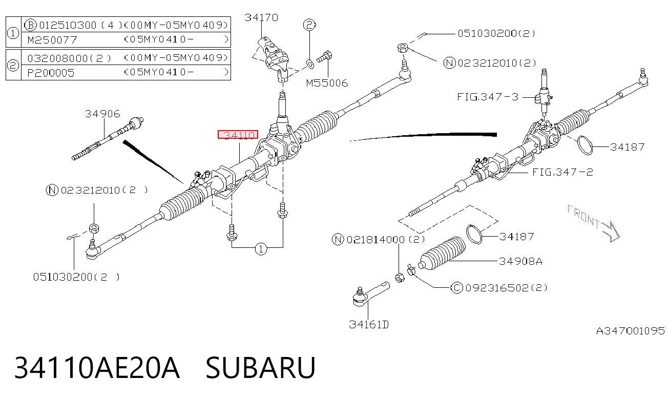 34110AE20A Subaru Cremallera caja de direccion