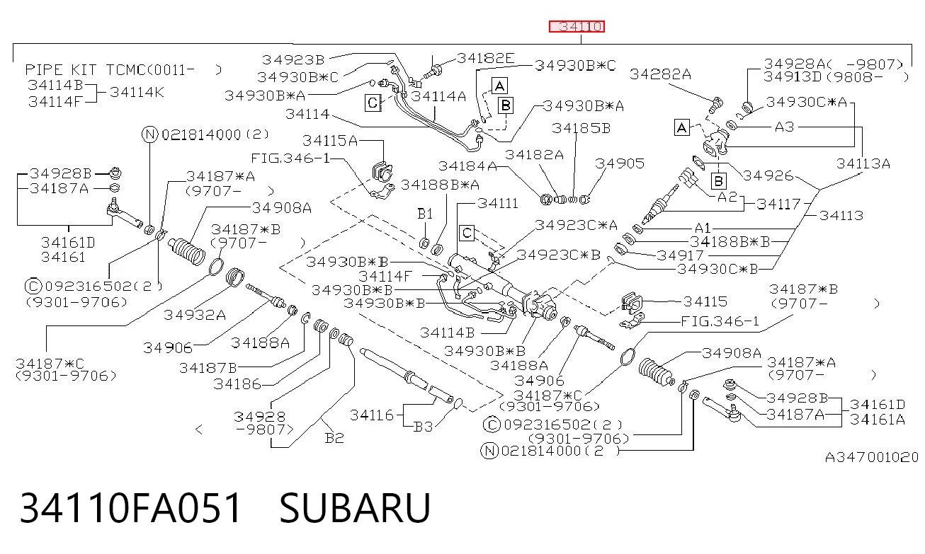 Cremallera caja de direccion para Subaru Forester I S10, SF