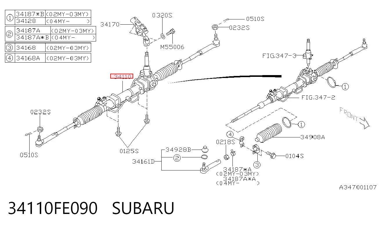 34110FE090 Subaru Cremallera caja de direccion