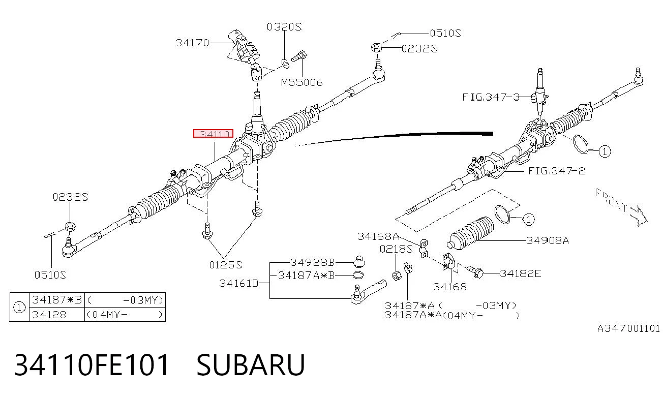34110FE101 Subaru Cremallera caja de direccion