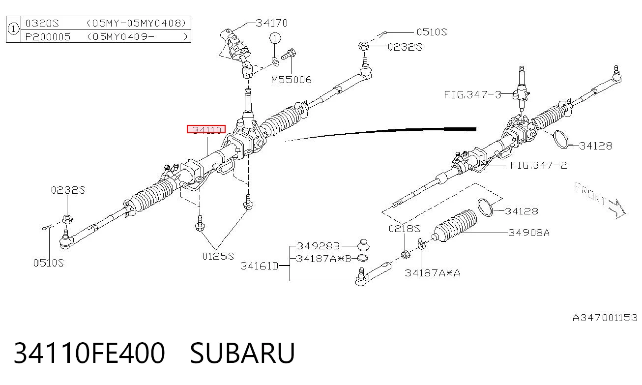 34110FE400 Subaru Cremallera caja de direccion