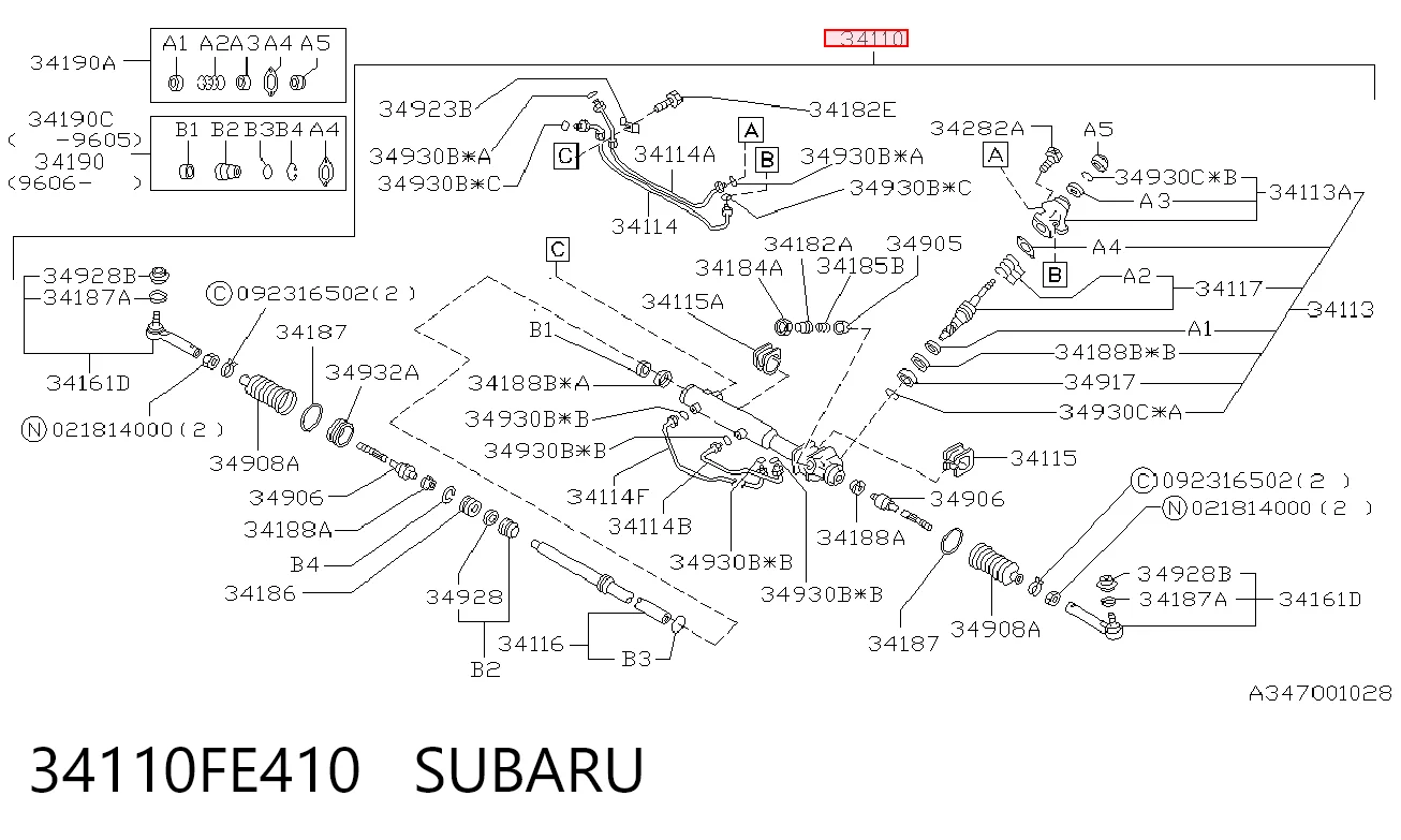 34110FE410 Subaru Cremallera caja de direccion