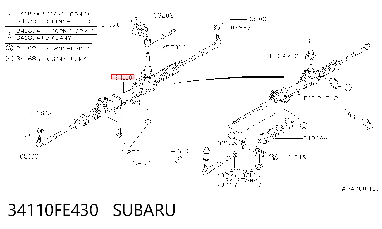 34110FE430 Subaru Cremallera caja de direccion