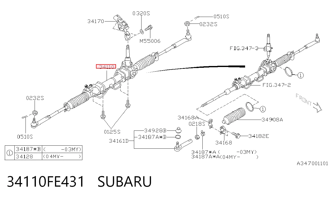 34110FE431 Subaru Cremallera caja de direccion