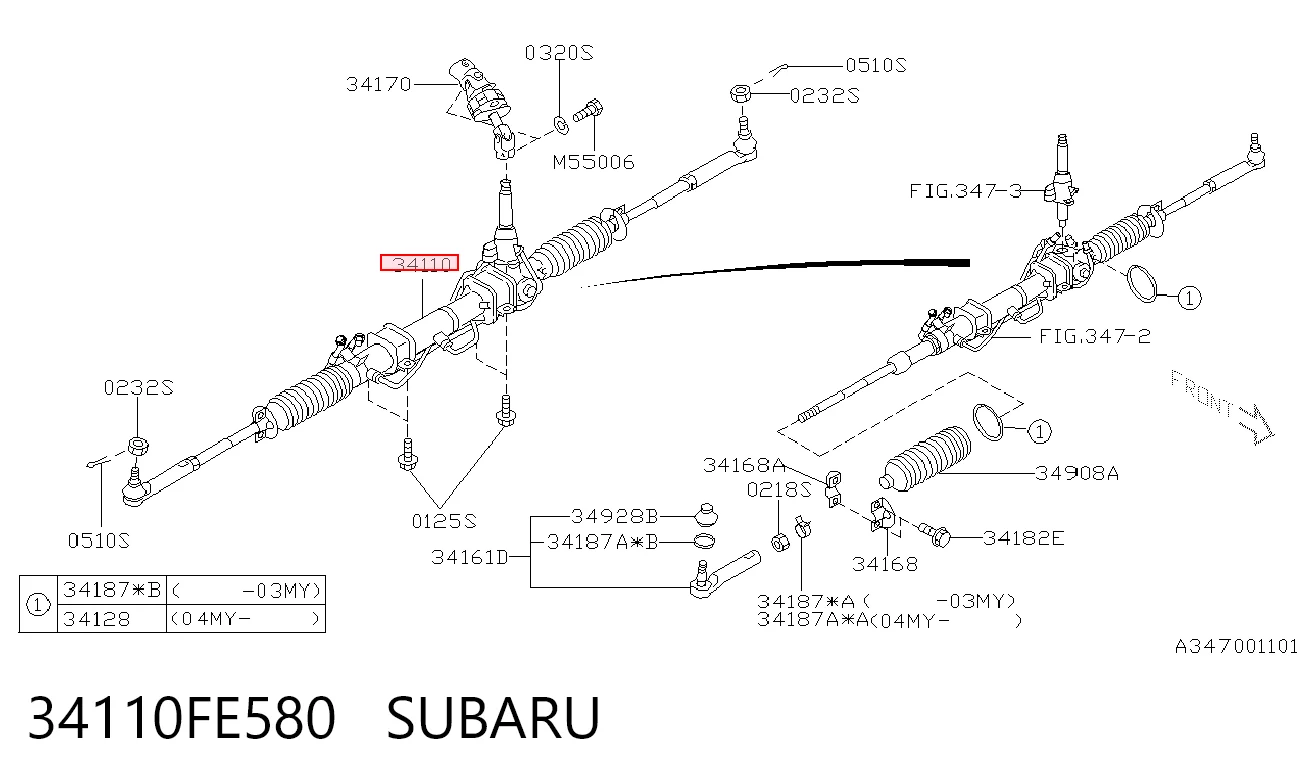 34110FE580 Subaru Cremallera caja de direccion