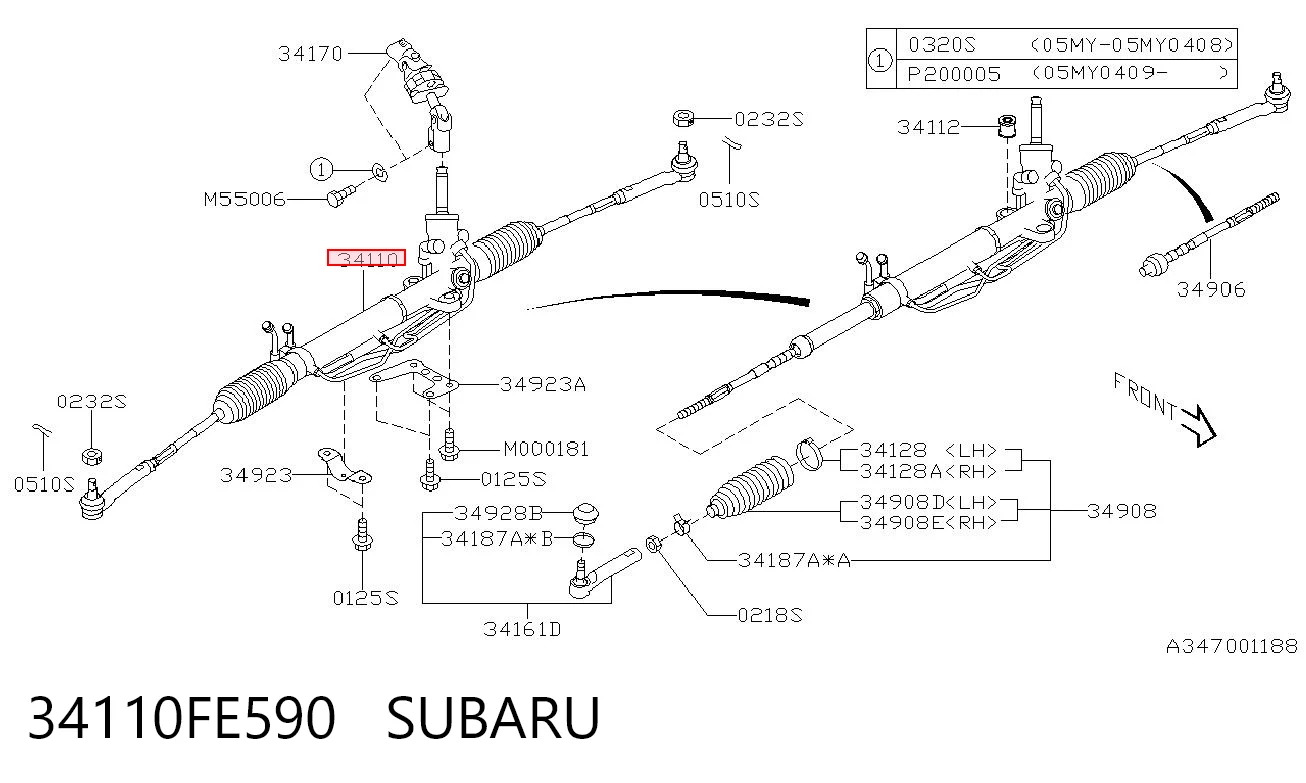 34110FE590 Subaru Cremallera caja de direccion