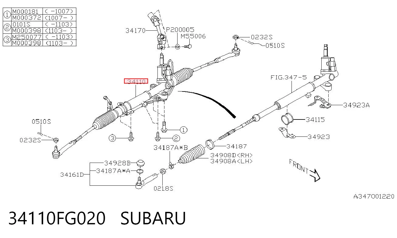 34110FG020 Subaru Cremallera caja de direccion