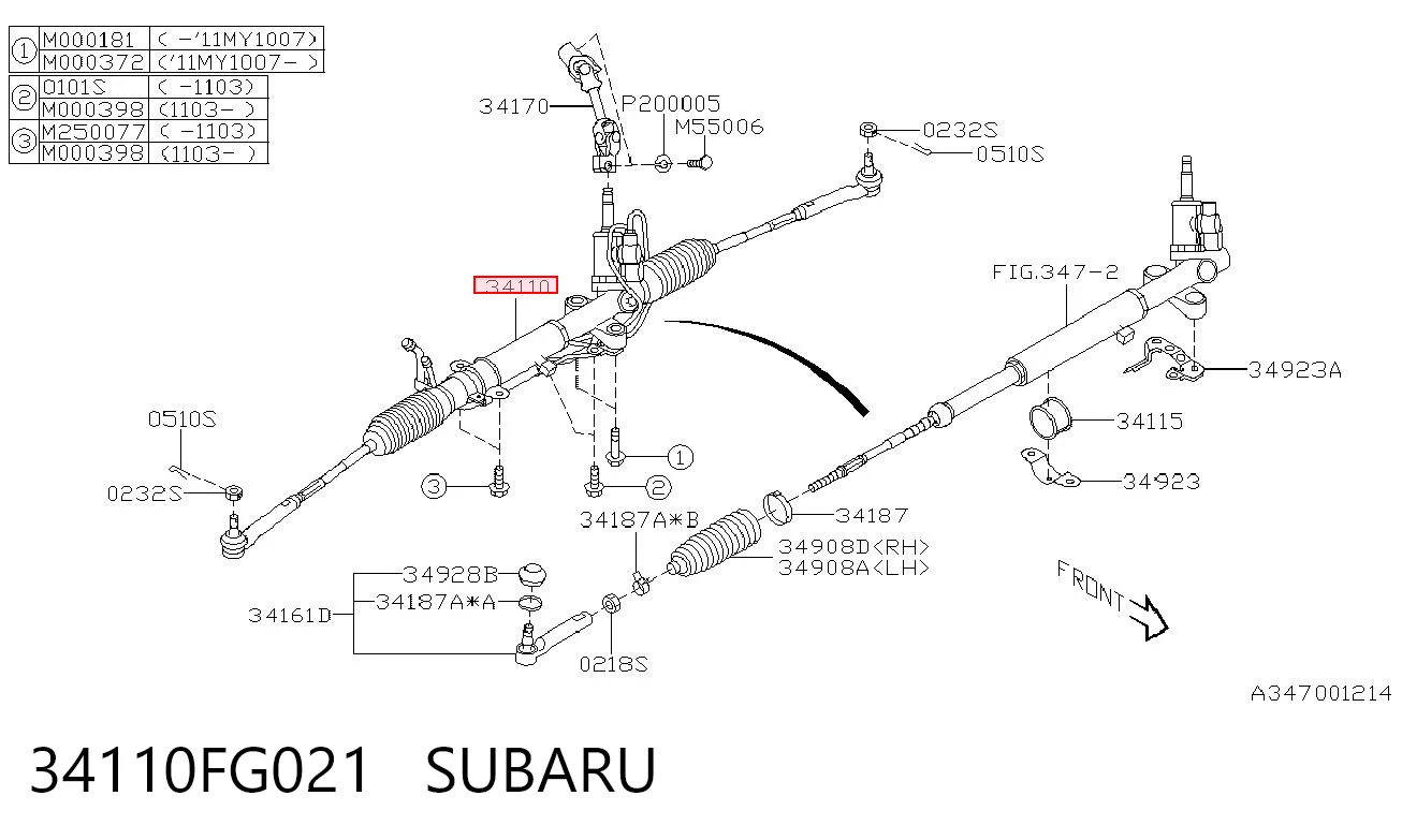 34110FG021 Subaru Cremallera caja de direccion