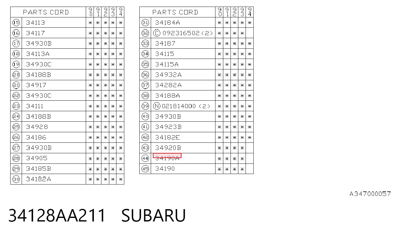 34128AA211 Subaru