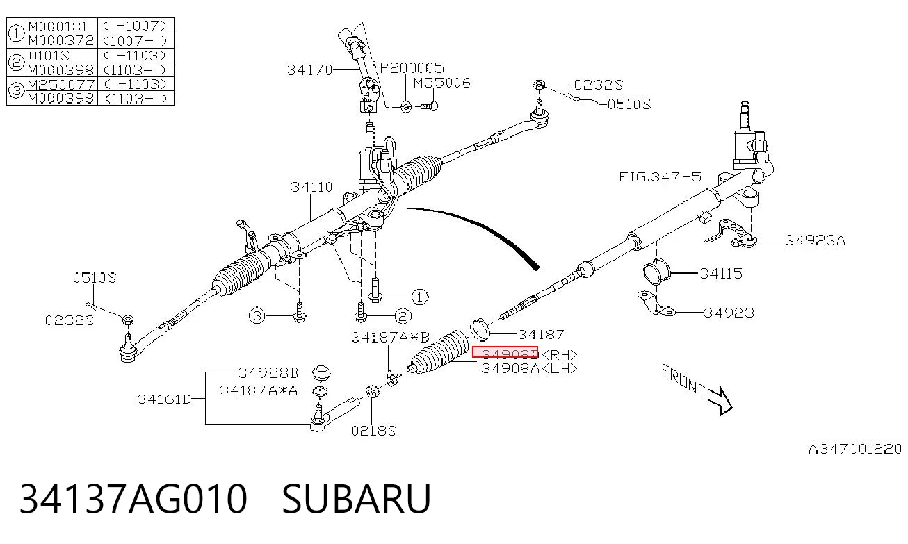 34137AG010 Subaru Guardapolvo dirección