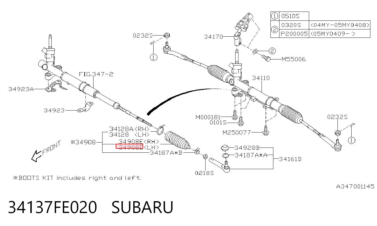 34137FE020 Subaru Guardapolvo de dirección derecho (cremallera)