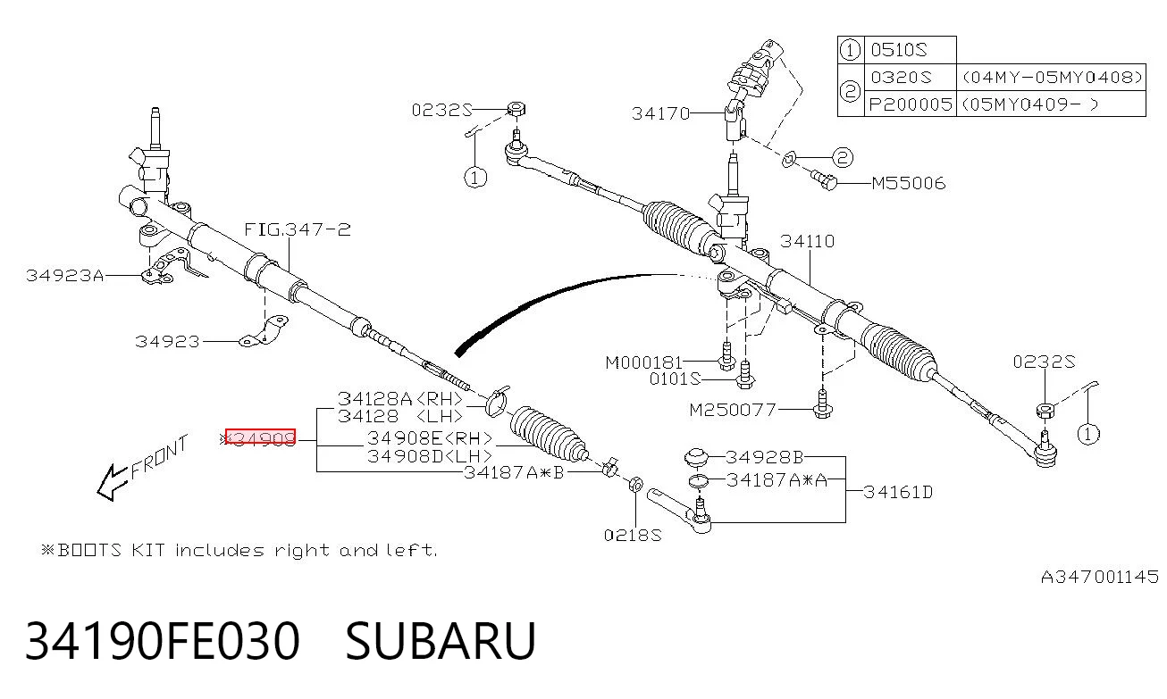 34190FE030 Subaru Guardapolvo dirección