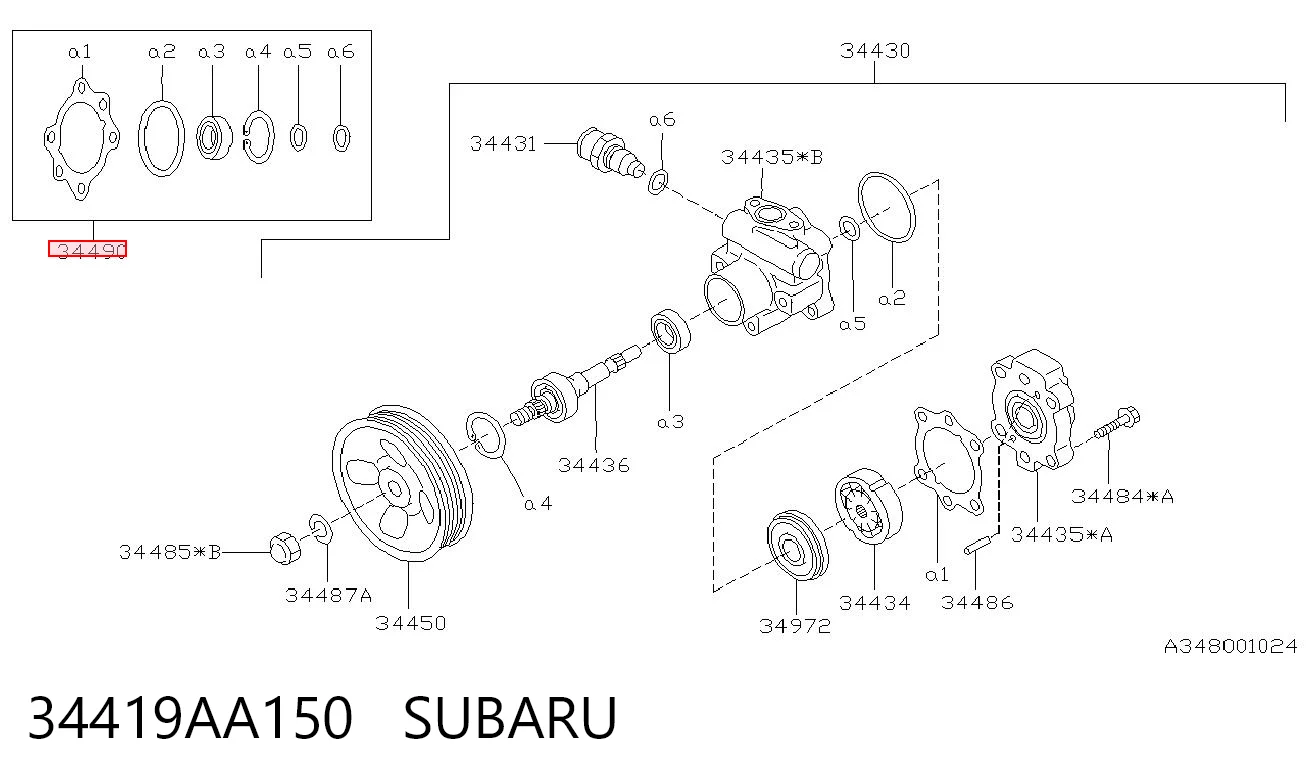34419AA150 Subaru Juego de juntas, mecanismo de dirección
