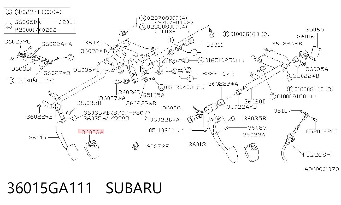 36015GA111 Subaru Cubierta del pedal de embrague