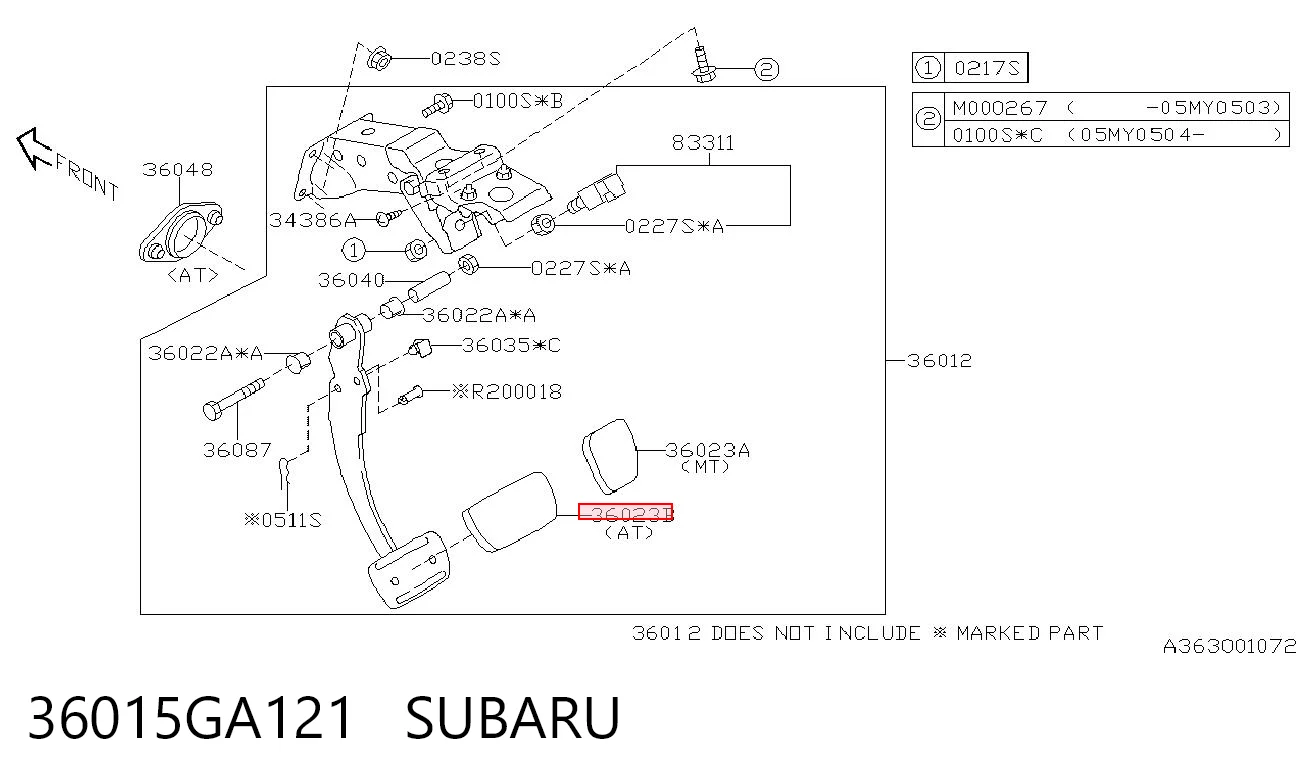 36015GA121 Subaru Cubierta de pedal de freno