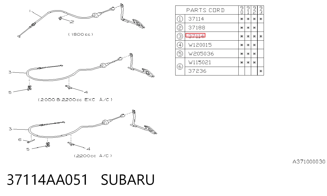 Cable del acelerador para Subaru Legacy BC