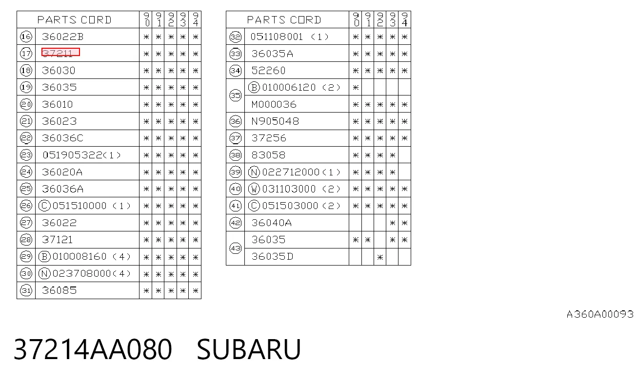 37214AA080 Subaru Cable de accionamiento del embrague