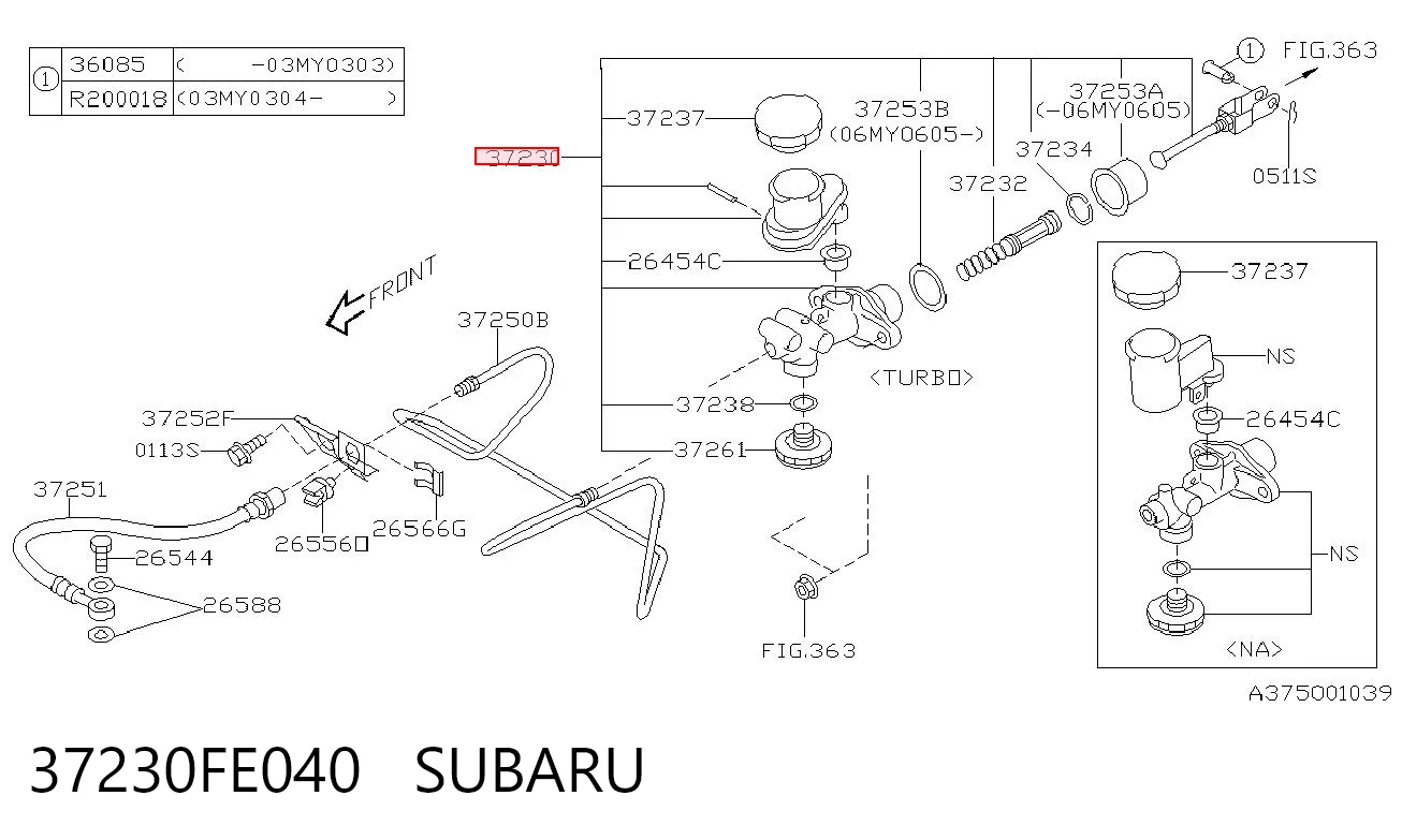 37230FE040 Subaru Cilindro maestro de clutch