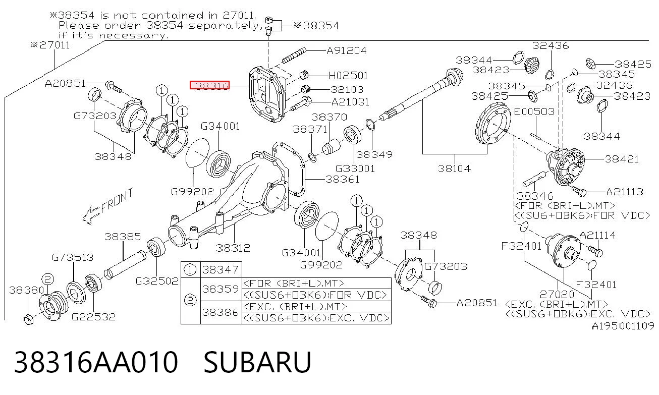 38316AA010 Subaru 