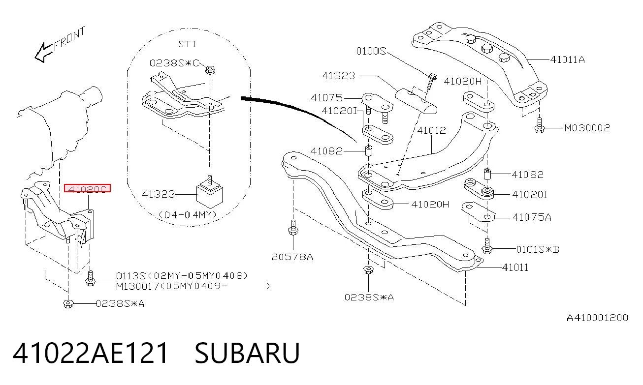 41022AE121 Subaru Soporte de caja de velocidades