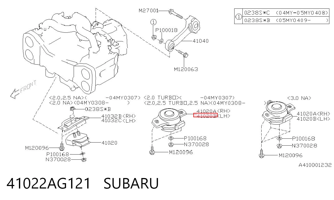 41022AG121 Subaru Cojín del motor