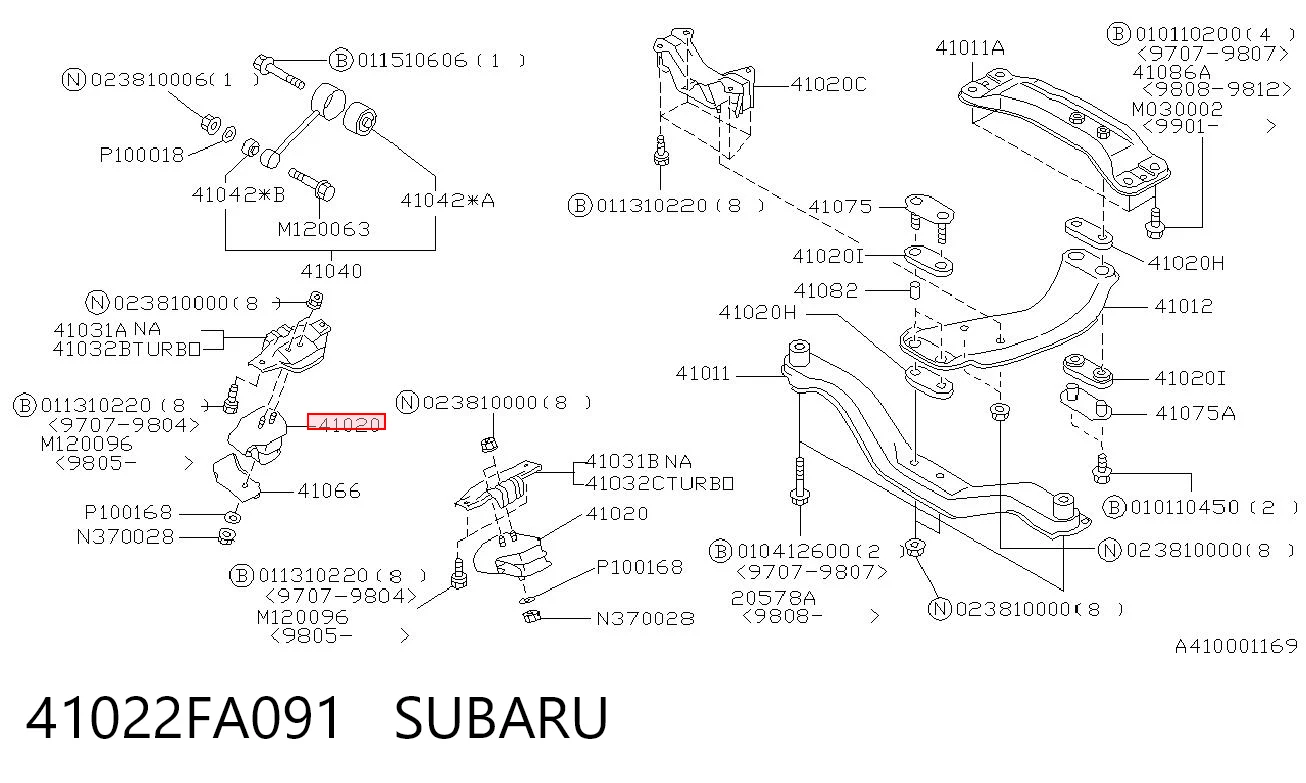 41022FA091 Subaru Almohada del Motor Izquierda / Derecha